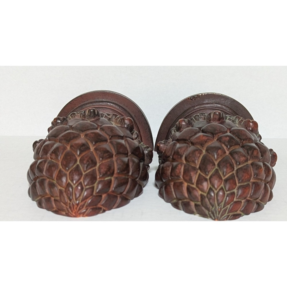 Classic Set Pineapple Bookends Stained Antique Brown Resin (2) 8 1/2" - Picture 9 of 14
